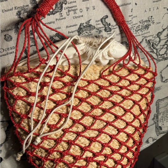 J. Crew Red Sedona Straw Basket Hand Bag - Picture 2 of 6